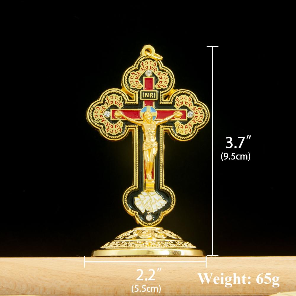 HT Gold Plated Jesus Crucifix Statue Cross Religion Metal Craft Prayer Gift Home Car Table Cross
