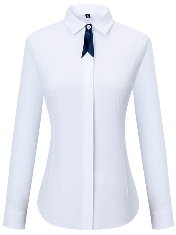 

Женские офисные женские легкие эластичные рубашки с длинными рукавами без карманов, облегающие универсальные блузки с планкой на потайных пуговицах 36 белый