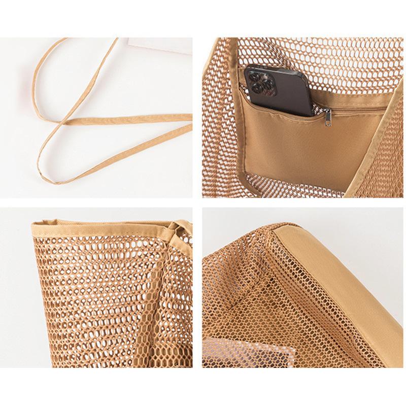 Mesh Beach Bag Large Capacity Simple Travel Shoulder Bag Hollow Handbag Toiletry Swimming Storage Bag for Outdoor Travel