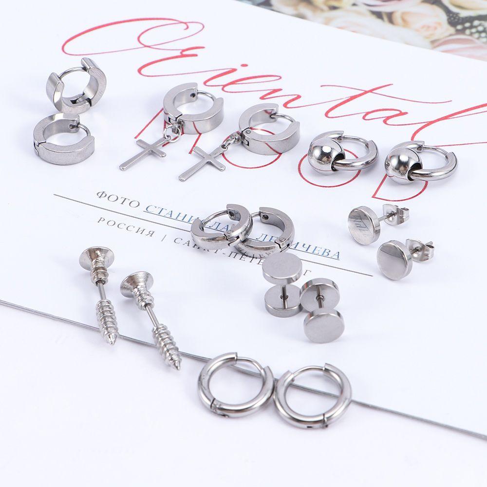 Geometric Stainless Steel Round Circle Jewelry set Stud Earring Hoop Earrings Drop Earring