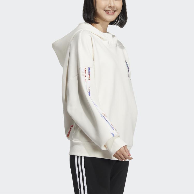 adidas Neo CNY Three Stripes Pattern Print Hoodie Sweatshirt Women Tops Off-White HM7483