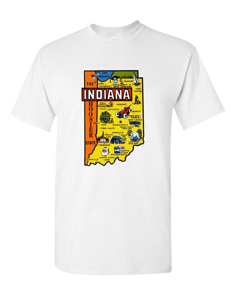 T Shirt Vtg Travel Art 100% Cotton Tourist Retro Vacation State Indiana Hoosier S