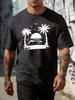 Coastal Dolphin Palm Sunset Unisexs Tee Cotton Short Sleeve Loose Summer Beach Vacation Casual Daily Male Street Tops For Adult Unisex