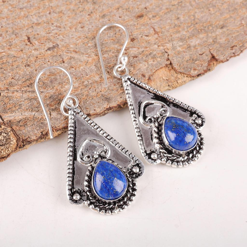 Lapis Lazuli Earrings Handmade Jewelry, 925 Solid Sterling Silver Earrings Designer Gemstone Jewelry Earrings, Gift For Mom