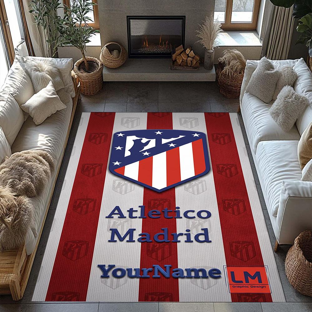 Atletico Madrid Personalized Name Carpet Perfect for Living Rooms Kitchen Outdoor Hallway Anti-slip Rug Office home decor Perfect Gift for Women/Men