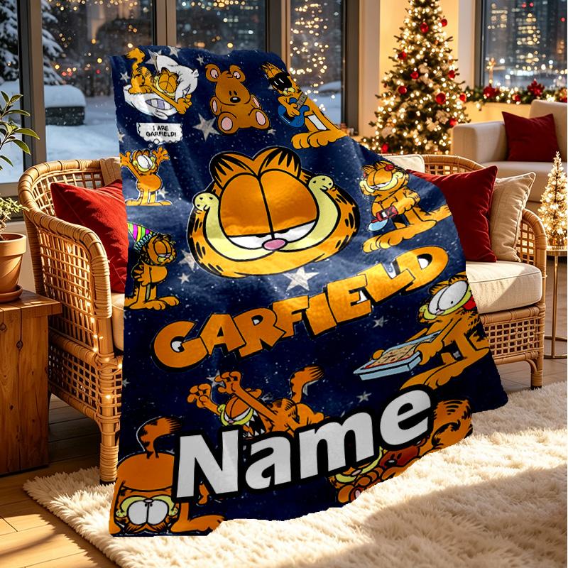 Custom Name Personalized Garfield Print Blanket, Home Decor, Bedroom, Sofa, Camping, Couch, Gifts for Birthday Christmas