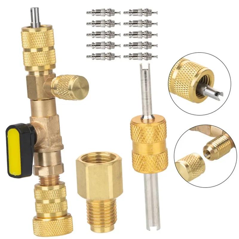 Air Conditioning Valve Core Remover Taller Kit Tool Dual Size 1/4 & 5/16 Flare Tool For R410A A/C Disassembly Tool