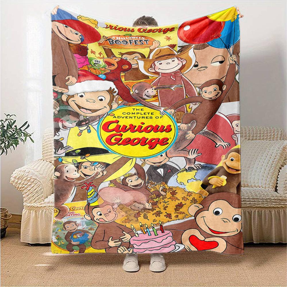 1pc Curious George (5) Blanket, Gift, for Men and Women, Soft Blanket, Good for Sofa Bed Couch Travel, Lightweight Flannel Blanket