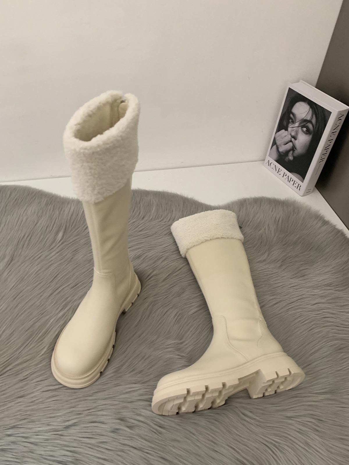 

Thick-soled snow boots white fluffy shoes children s new 2025 popular velvet cotton boots long boots knight martin boots 40