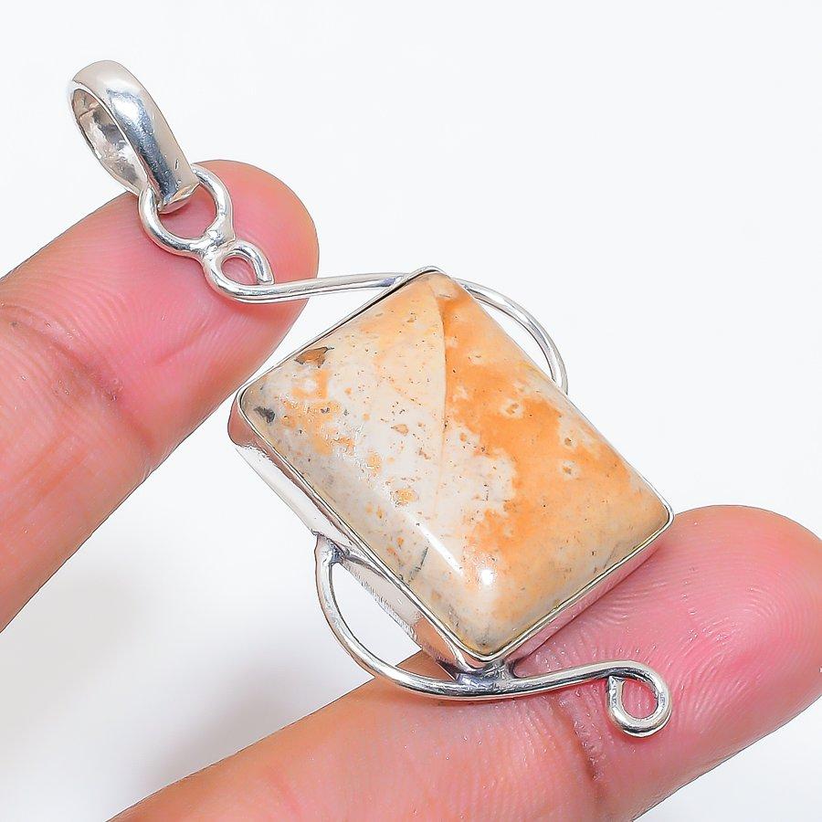 Natural Orange Scolecite Gemstone 925 Sterling Silver Jewelry Pendant 2.36" ZS-90