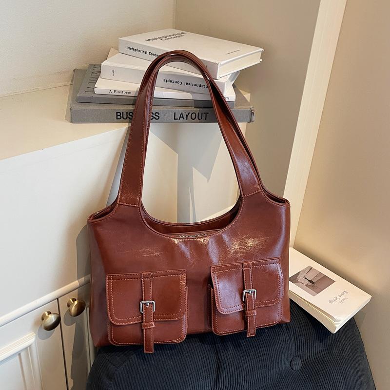

Autumn and winter retro large-capacity bag women s 2025 new simple tote bag versatile shoulder briefcase one piece коричневий