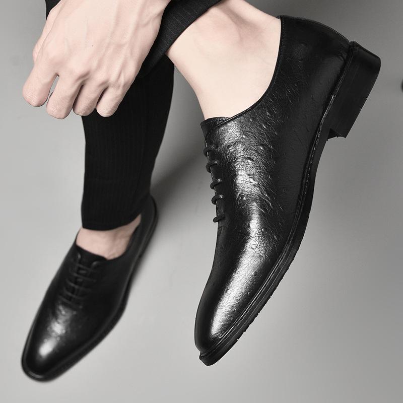 

Men s shoes 2025 spring new business derby shoes British style casual shoes men s dress high-end pointed leather shoes 38 чёрный