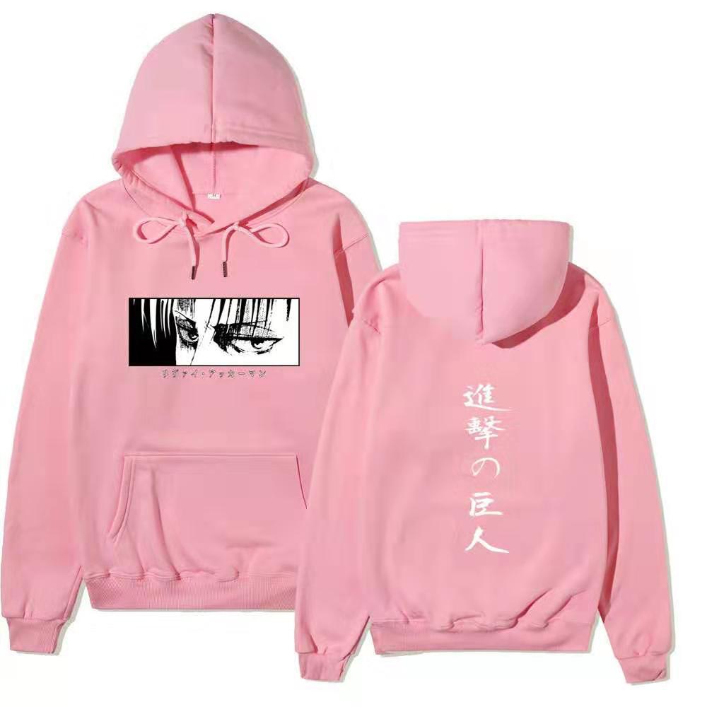 Attack On Titan Levi Ackerman Hoodie Unisex Fleece Sweatshirt Front Manga Eyes Print, Back Japanese Text, Autumn Winter Casual Pullover