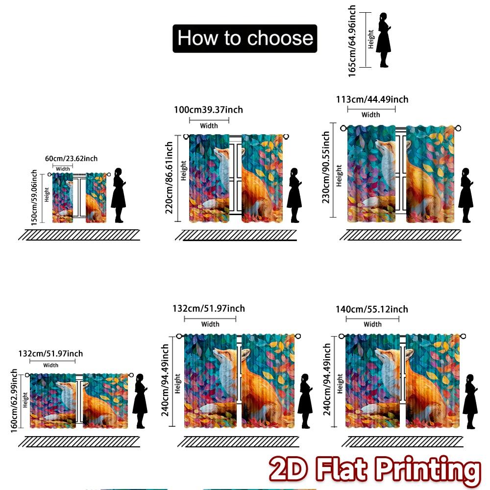 2pcs, 2D FLAT PRINTING Curtains (Without Rod) Autumn Fox(3) Holiday Printed Curtains Versatile Polyester Curtains Decorations