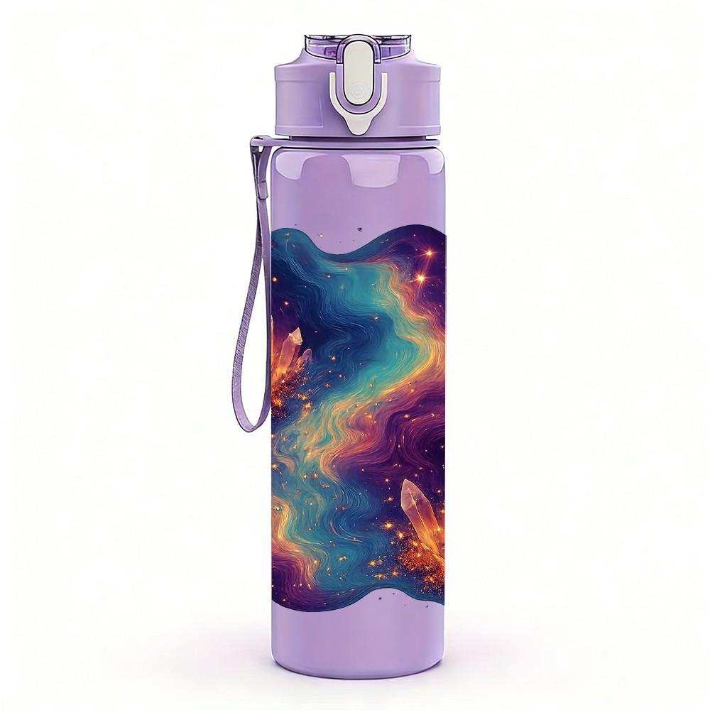 1PC Swirl Purple Blue Galaxy Nebula Print 750ml Color Plastic Sports Water Bottle Leakproof Flip Straw Lid Suitable for Sports Office Home Use