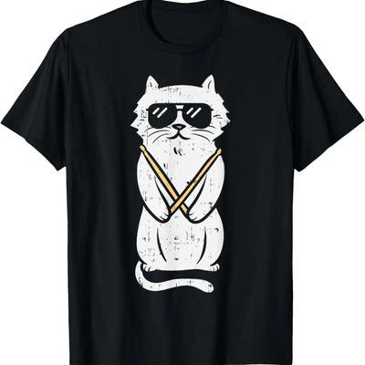 Cat Drumstick Rock Music Drumming Animal Pet Drummer Gift T-Shirt