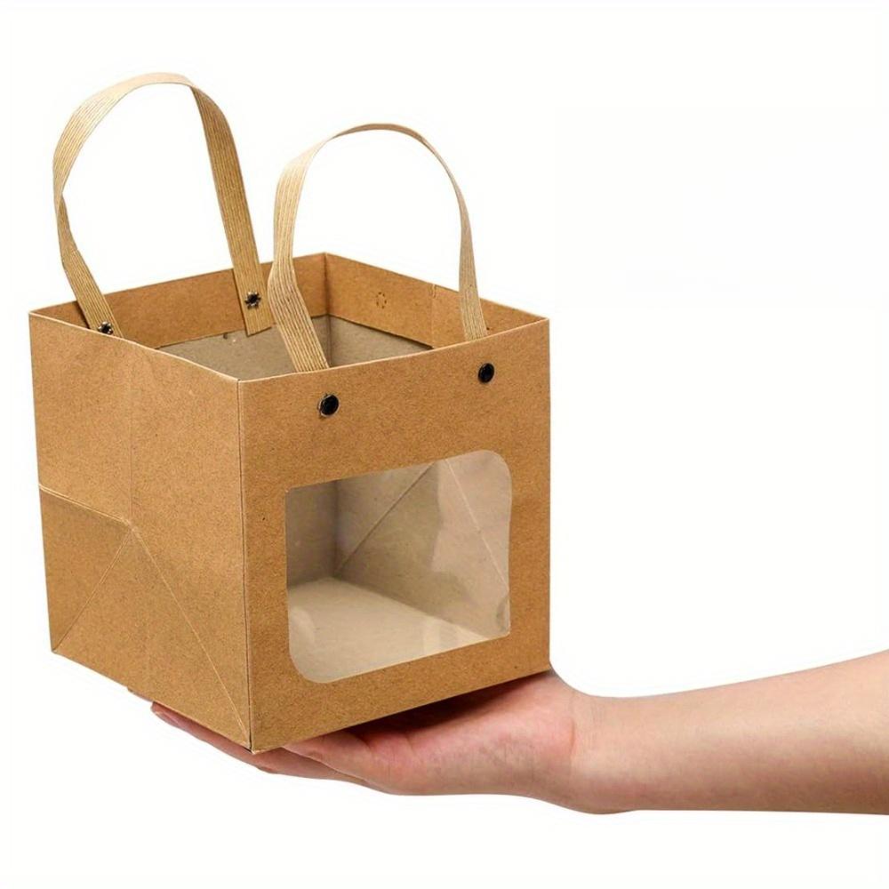 20pcs Gift Bags with Window and Handle Party Favor Bags Kraft Paper Square Bag Treat Bags Gift Wrap Bag Packaging Bags for Birthdays Weddings Parties