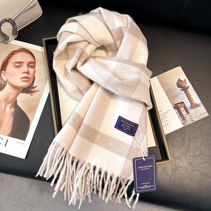 Wool Women Scarf Luxury Cashmere Winter Blanket Wraps Casual Plaid Print Pashmina Bufanda Travel Poncho Stoles Echarpe