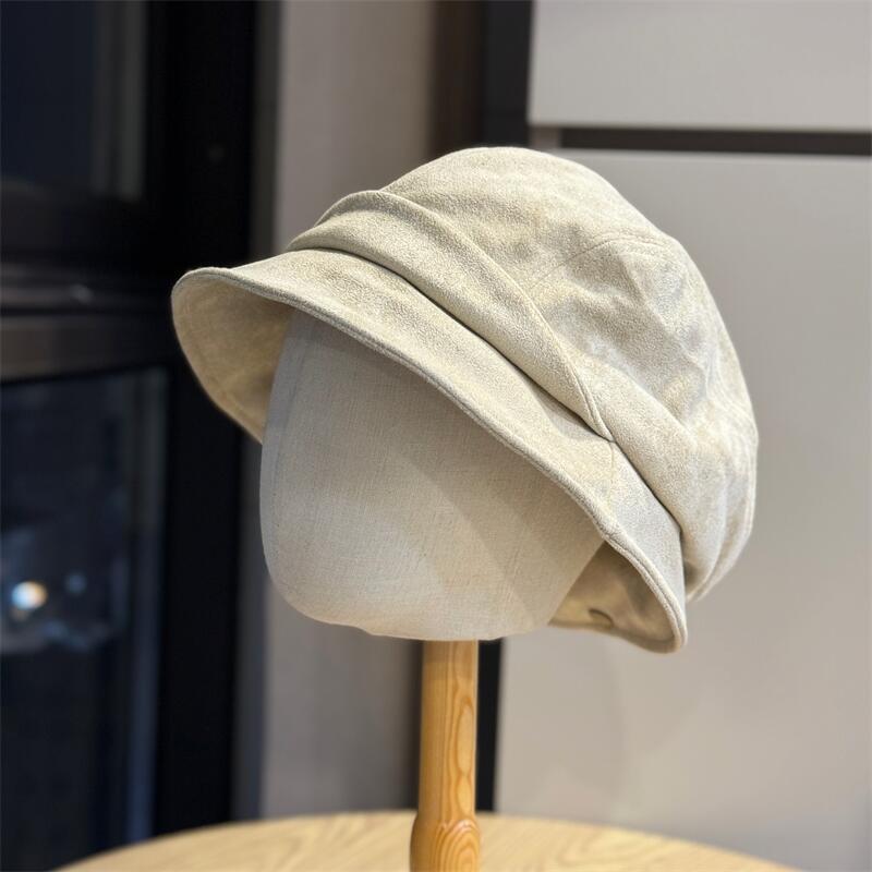 Simple Wind Cotton and Linen Pleated Bucket Hat Women's Spring and Summer Thin Versatile High Sense Literary Newsboy Painter Hat