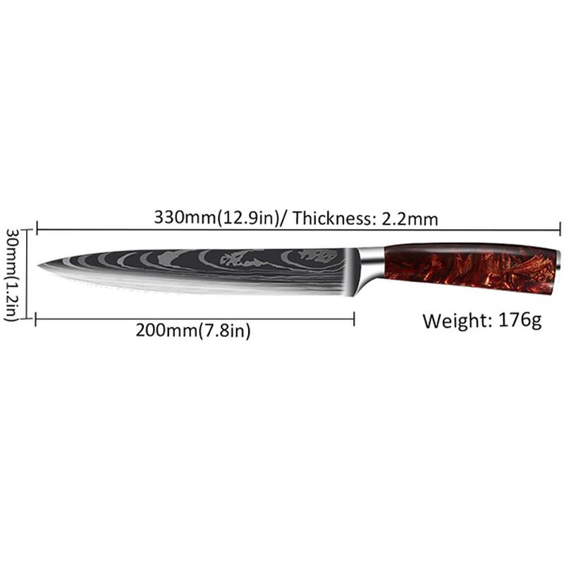7CR17 Red Resin 8 Inch Japanese Style Kitchen Knife Meat Cutting Knife Material Blue Handle Cuisine