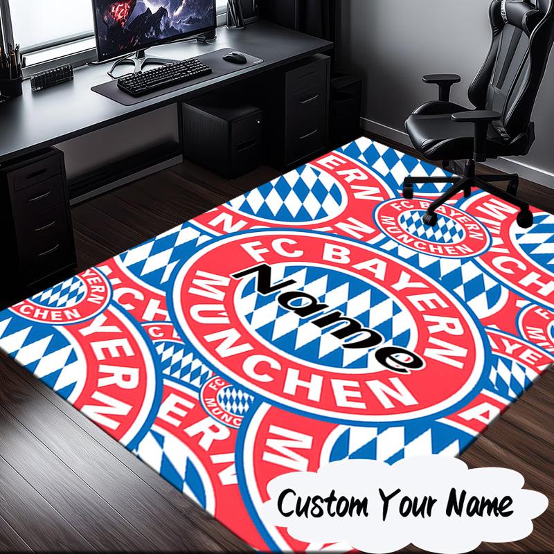 Custom Name Bayern Crest Rug for Living Room, Game Rooms, Office, Bedroom, Floor Mat Playful Design, fan gifts Christmas decor