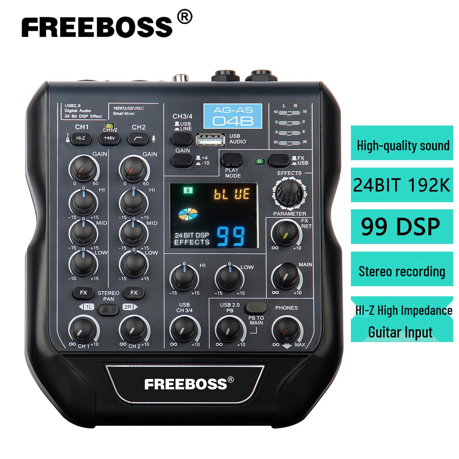 

4-Channel Mini Sound Card Mixer with 99 DSP Effects, 24-Bit/192KHz for Computer & Phone Live Streaming and USB Recording.