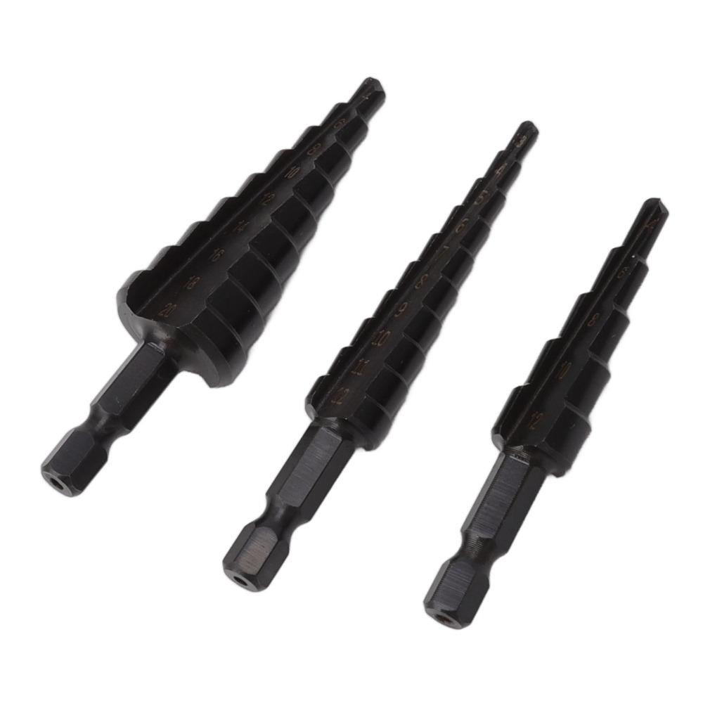 3pcs Precision Step Drill Bit Set Hex Shank Bearing Steel Step Drill Bit  Home Improvement