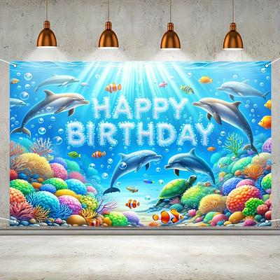 Marine-themed Happy Birthday Banner Underwater Dolphin and Sea Animal Party Decorations
