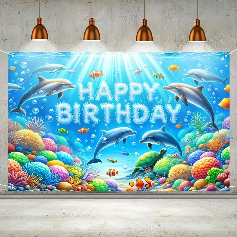 Marine-Thema Happy Birthday Banner Unterwasser Delfin und Meerestier Partydekorationen