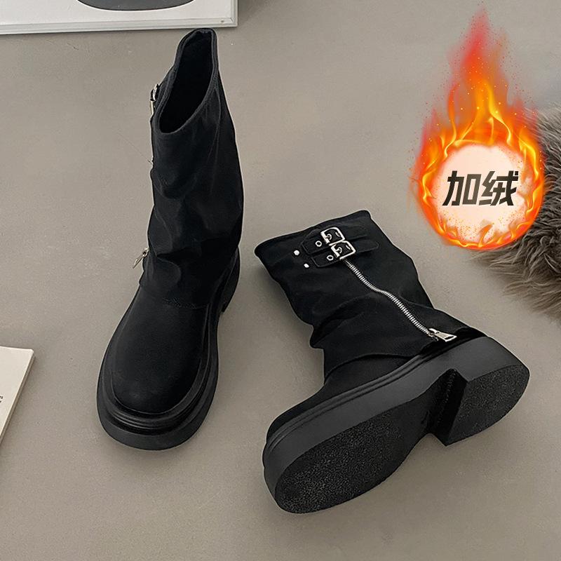 Brown Slim with Skirt Thick-soled British Martin Boots Women's 2025 New Autumn Small Thick Heel Short Boots