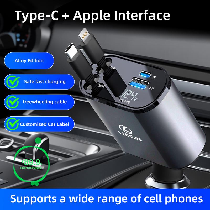 QDDY3 Retractable Car Charger, 4 in 1 Fast Charging Car Charger 120W For Lexus F SPORT LBX NX RX 350h 450h ES UX 300e GS GX IS LS LX
