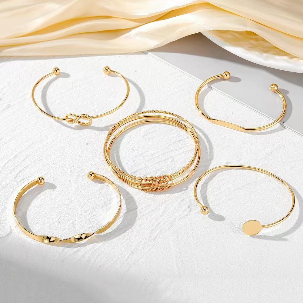 European & American Rhombus Braided Bangle Set: 5 Irregular Punk-Inspired Bangles