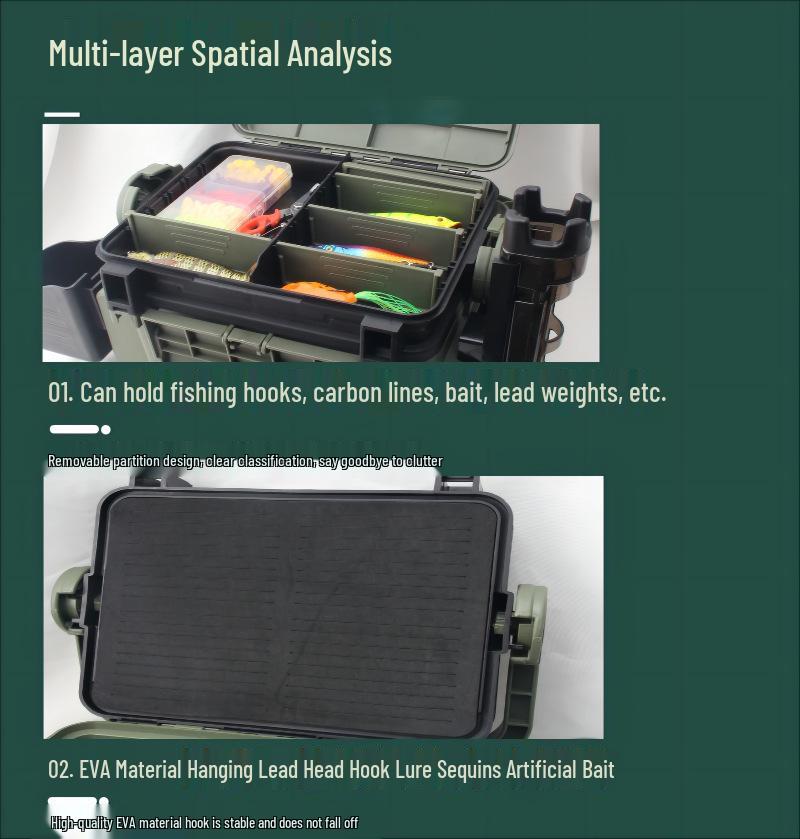 Fishing Tackle Box Set: Includes Large Capacity Storage Box, Rod Holder, Cup Holder, and Lure Storage.