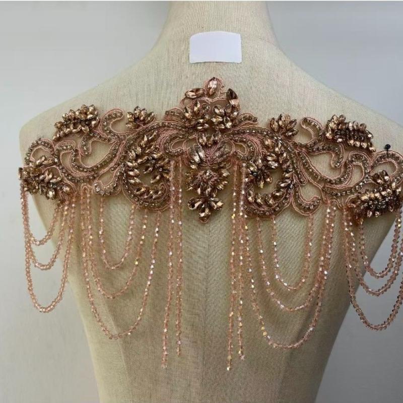 1 STÜCK Handgenähte Fransen Perlen Spitze Strass Applikationsaufnäher 26 Farben DIY Handgemacht Kleid Hochzeitskleid Bekleidungszubehör