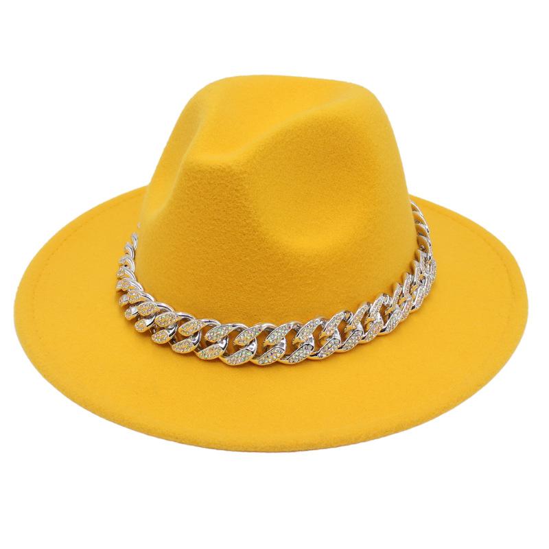 Bright Diamond Acrylic Chain Top Hat Jazz Hat Big Eaves Concave Photo Felt Hat