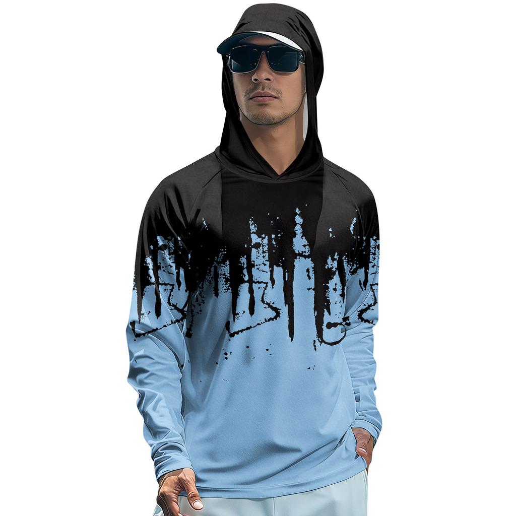 Men's Lapel Printed Single Breasted Pocket Long Sleeve Casual Sports T-Shirt