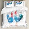 Chicken Duvet Cover Blue Rooster and Hen Domestic Farm Animals In Abstract Colors Theme for Bedroom Decorations for Women Men