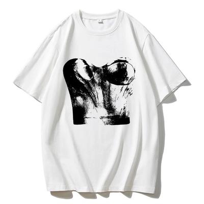 Hirsionsan Harajuku T-shirt stampata con grafica da donna, estiva, in cotone morbido, a maniche corte, oversize, stile gotico da strada.
