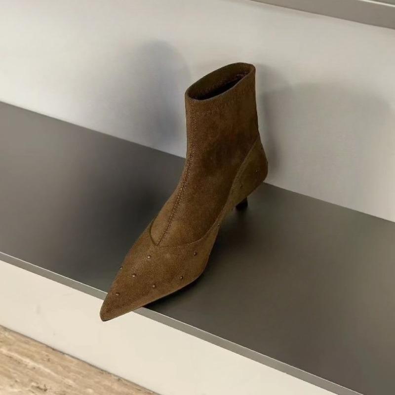 Ankle Boots Women Pointed Toe High Heels Shoes Suede Designer 2025 Trend New Fashion Winter Snow Boots Woman Sexy Pumps Botas