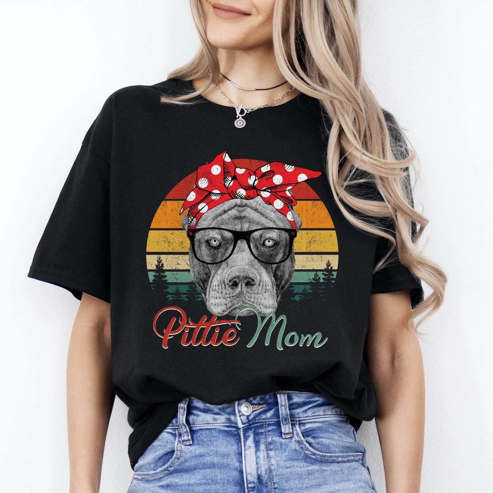 Pittie Mom Retro T-Shirt gift Pitbull Dog mom Unisex tee Black Navy Dark Heather 2XL