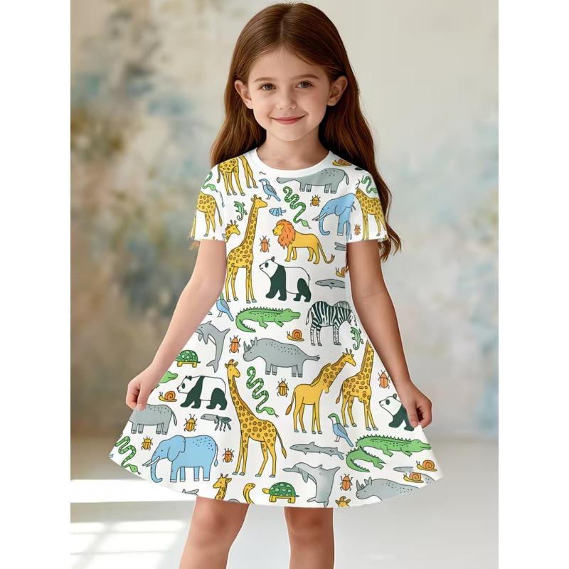 Girl Clothes Cute Cartoon Graphic Printed Girls' Princess Dress Summer Casual