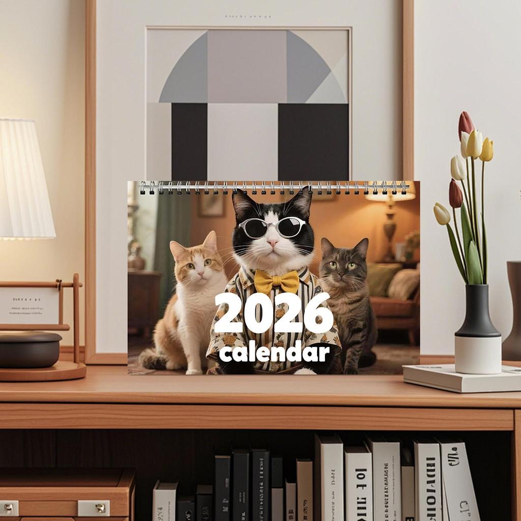 2026 Cat Calendar 12-Month Hangable Funny Cat Calendar Jan Dec 2026 Wall Schedule Planner with Coil Binding for Office School