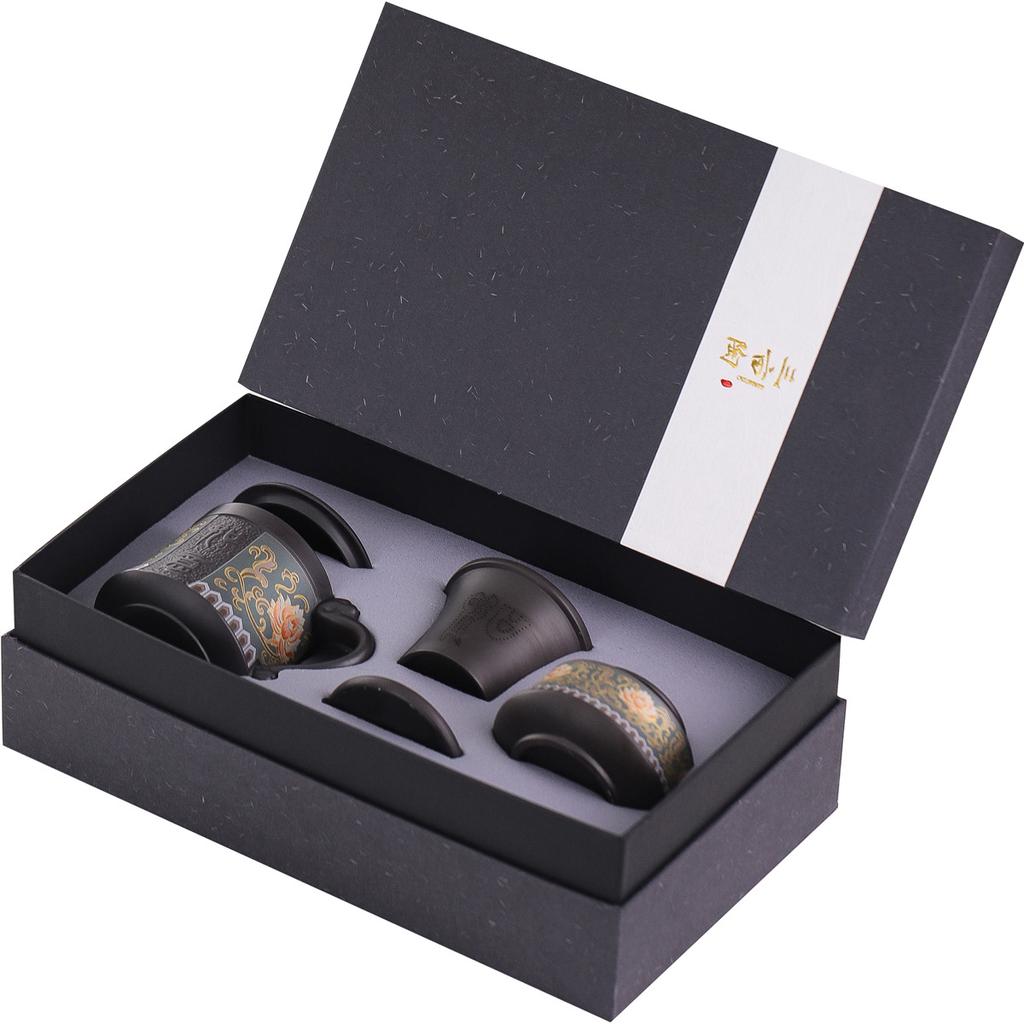 Purple sand teacup with lid filter tea separation cup office cup mug household personal tea cup gift box