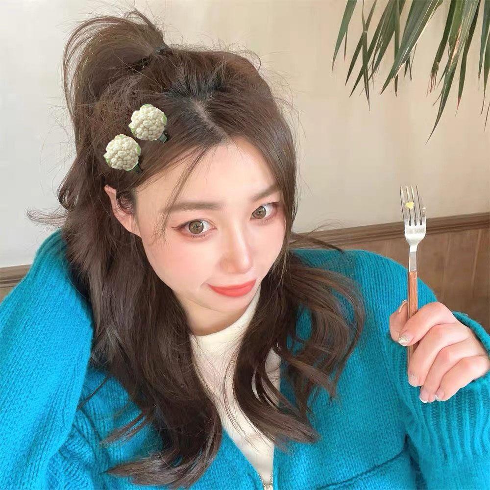 Cauliflow Food Side Bangs Clip Solid Color Funny Barrette Lovely Vegetable Hair Clip Party