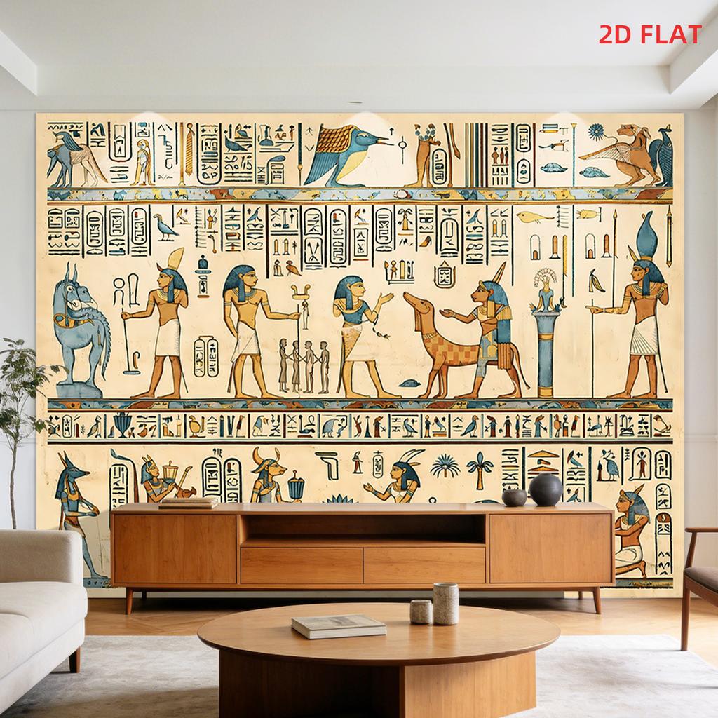 Majestic Egyptian Hieroglyphic Wall Tapestry Art Mural Canvas Print Boho Jungle Decor for Living Room Bathroom Hallway