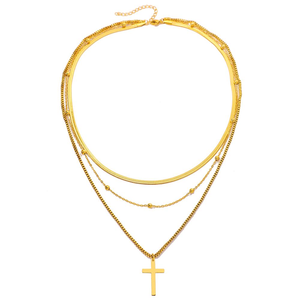 Stainless Steel Necklaces Fashions Temperament Crucifixion Pendant Multilayer Chain Necklace For Women Zircon Birthday Gift New
