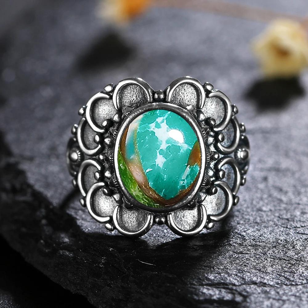 Natural 8*10MM Lapis Lazuli Finger Ring  Rings for Women Gift S Silver Flower Shaped Ring
