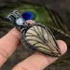 Natural Wood Jasper, Moonstone Gemstone Copper Wire Wrap Pendant 2.88" P4Q77