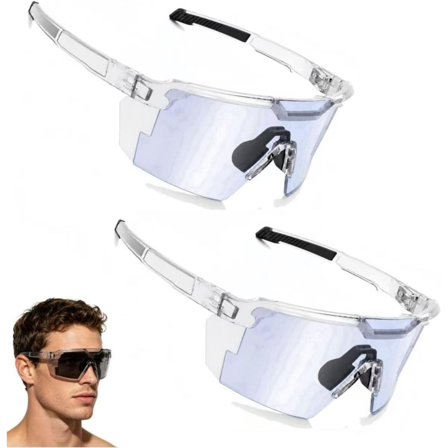 Photochromic Safety Glasses, Polarized Transition UV400 Protection Glasses for Work Cycling Driving Blue*2