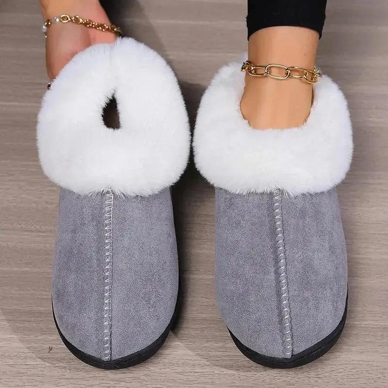 Faux Fur Keep Warm Slippers Women Winter Soft Thick Plush House Slippers Woman Comfort Soft Sole Non-Slip Cotton Padded Shoes